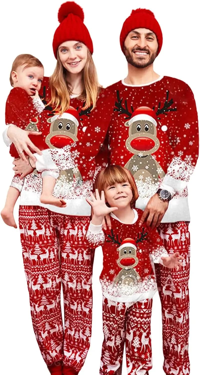 Pigiama natalizio per la famiglia Pigiama natalizio coordinato per la famiglia PJS Pigiama natalizio per le vacanze di Natale per la famiglia