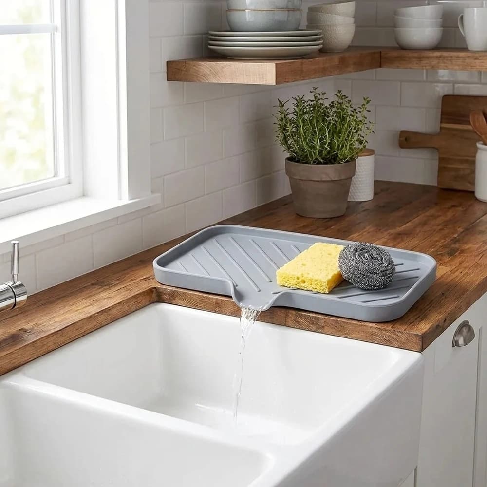 Tappetino in Silicone per Rubinetto, Asciugatura Rapida, Antiscivolo, Impermeabile, Vassoio per Lavello da Cucina, Dispenser Sapone, Tappetino Drenante per Spugne, Contenitore Multifunzionale