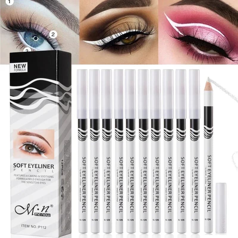 12 pezzi trucco eyeliner bianco liscio facile da indossare occhi illuminante evidenziatore impermeabile matite per occhi a lunga durata trucco