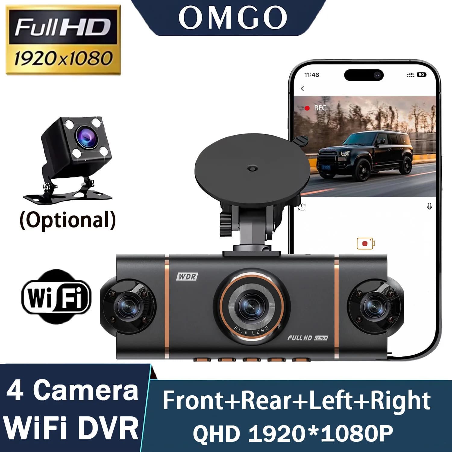 Dash Cam a 4 canali da 360 gradi per auto WIFI APP Car DVR 1080P 4 obiettivo della fotocamera Driver video Registratore Telecamera per retromarcia per Vehich