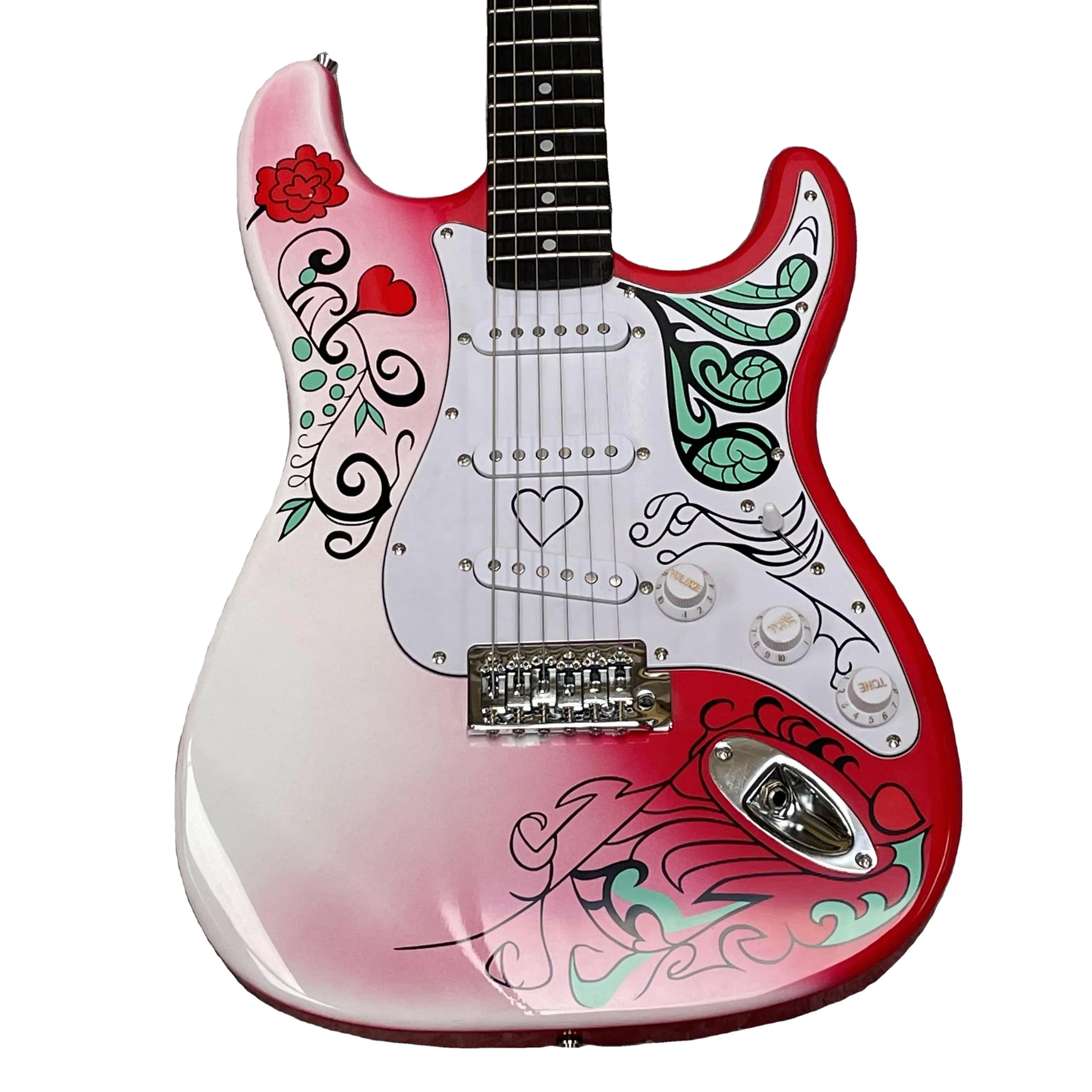 Pick up FEND Single-Coil Player con chitarra elettrica tremolo Stratocast, acero FB, chitarra con corpo floreale a 3 toni