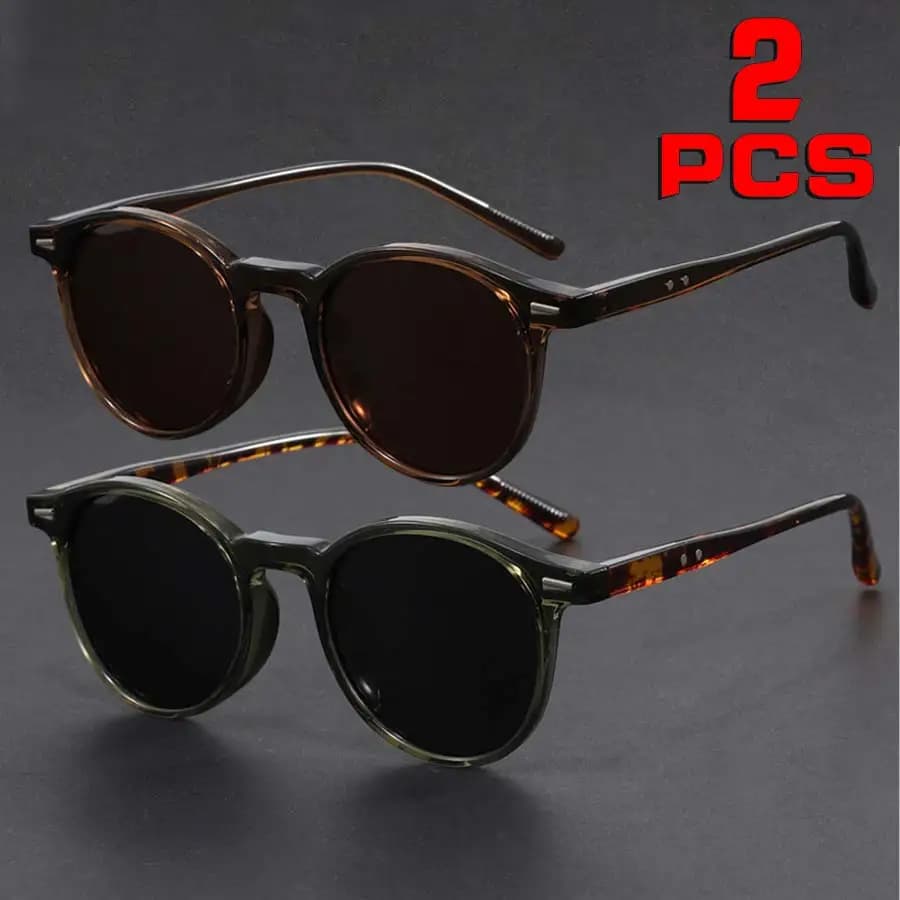2-Pack Glasses, Classic Round Frames Unisex, Retro Fashion Trend, Suitable for Daily Wear