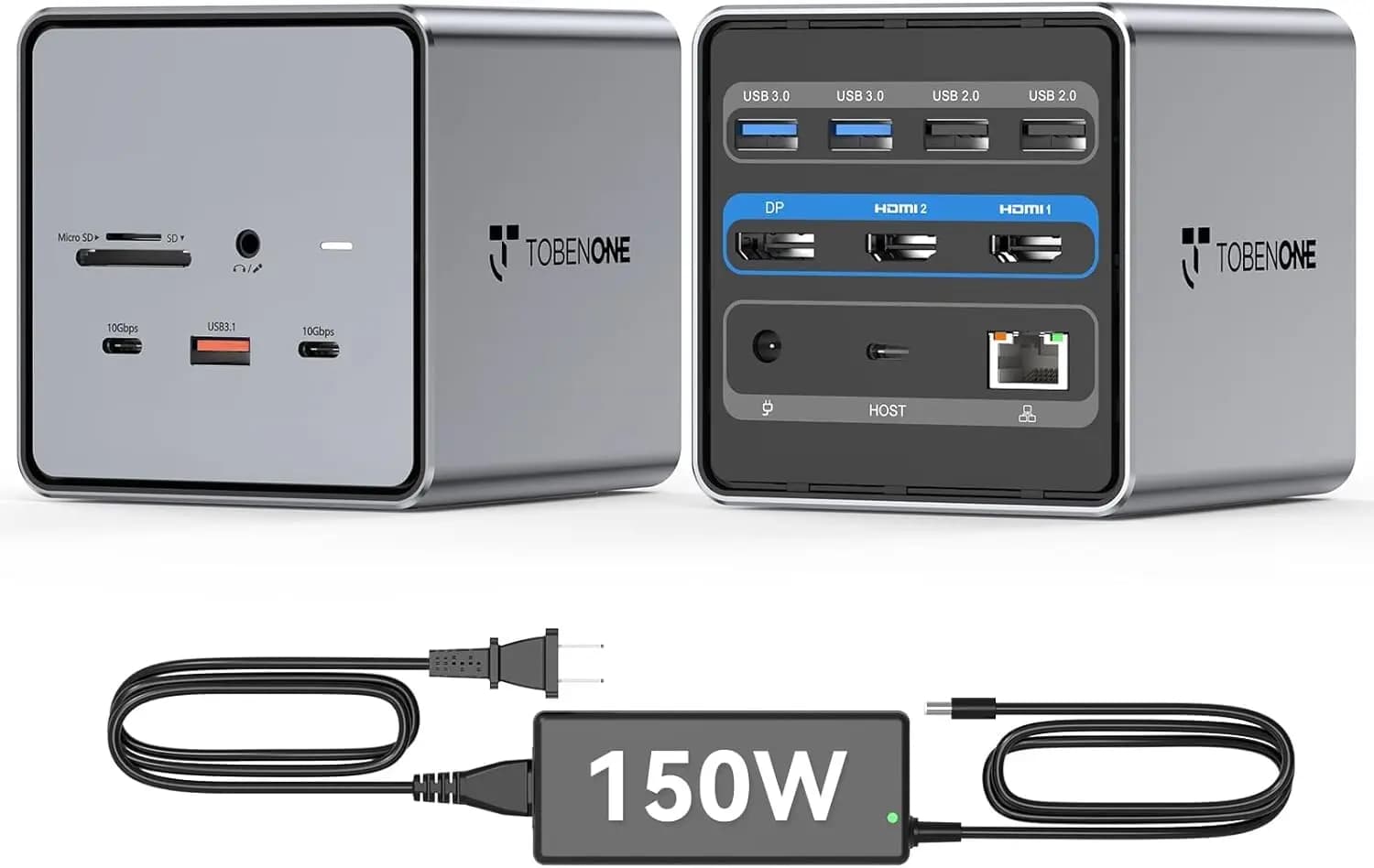 Docking Station USB-C con Adattatore da 150W, Supporto per Monitor Doppio/Triplo, 15 Porte per Laptop
