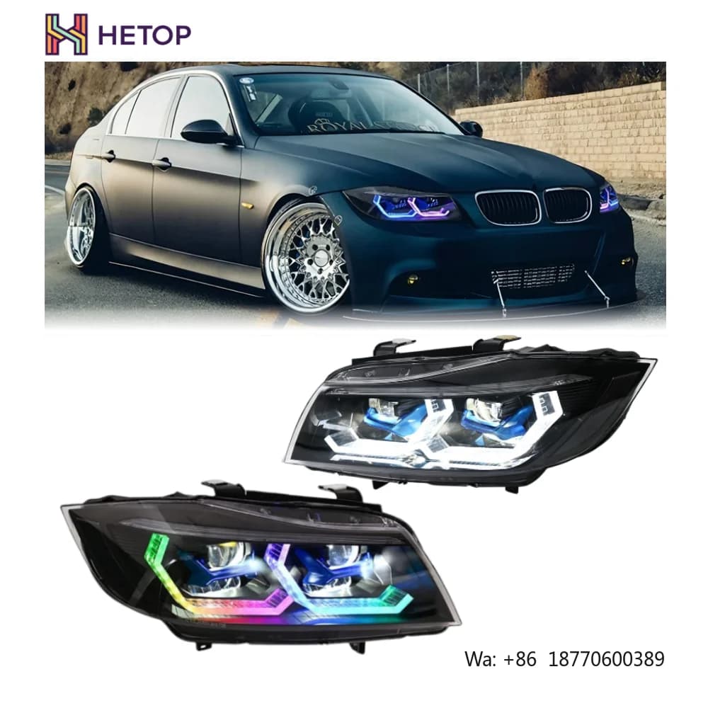 HETOP E90 Headlights 2005-2012 RGB 3 Series Upgrade LED Ikon Style Laser Lens Style DRL Modified Daytime Running Lights for BMW