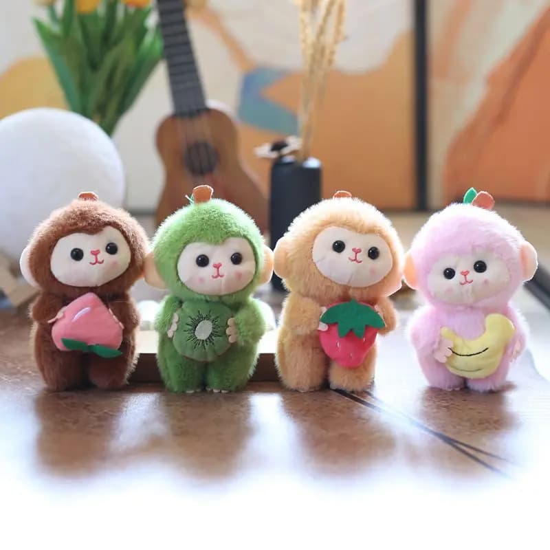 Cute Fruit Plush Monkey Keychain Stuffed Animal Doll Bag Pendant Backpack Charm Soft Plush Toy Decorative Accessory For Adult