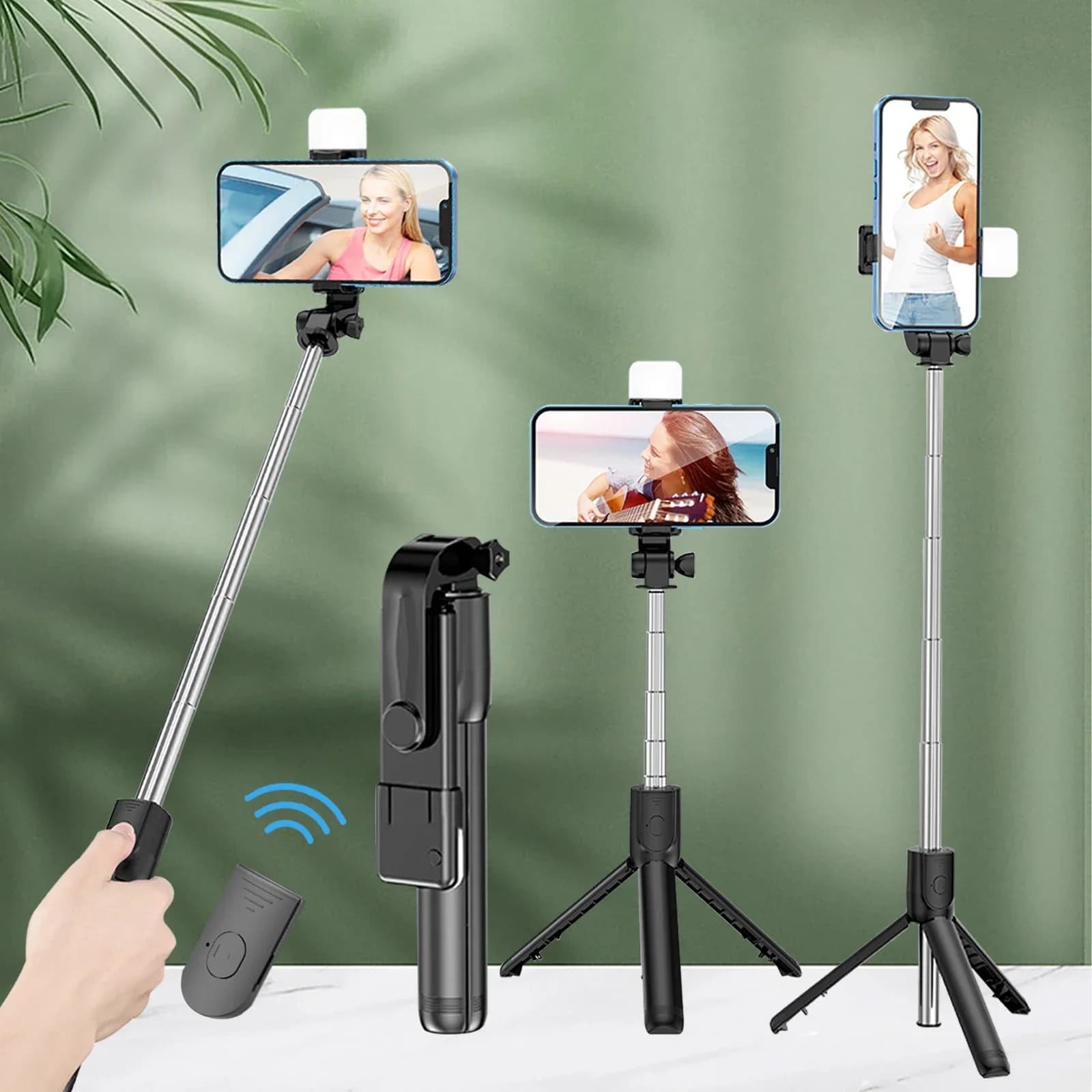 Bastone per selfie con rotazione a 360 Toneof Treppiede Palo per foto Materiale per fotocamera multimodale Retrattile e mini artefatto per selfie per telefono cellulare