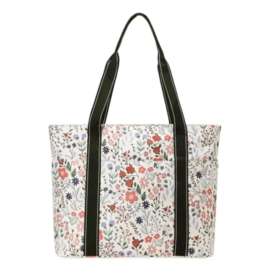 Borsa tote da donna con scomparto per laptop e portabicchieri, borsa in nylon per lavoro, viaggi, palestra, spiaggia, insegnanti, infermiere, scuola, mamma
