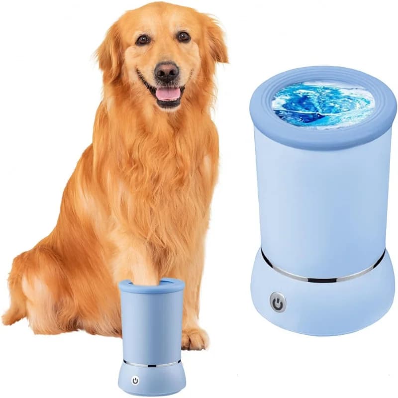 Detergente e massaggiatore automatico per zampe di cane, tazza elettrica per lavatrice per zampe di cani, macchina per la pulizia dei piedi degli animali domestici ricaricabile tramite USB blu bianco