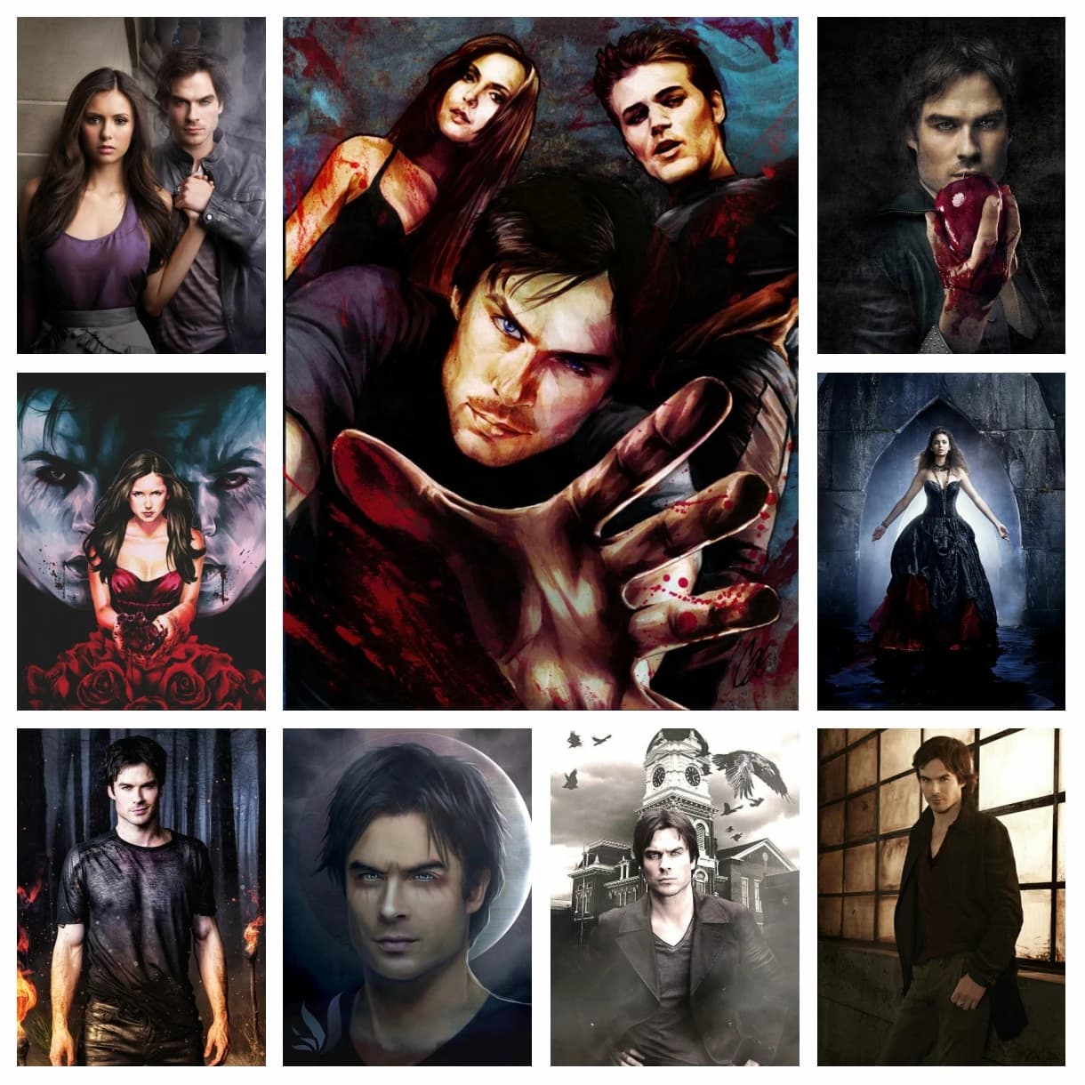 The Vampire-Diaries Horror Serie TV Pittura diamante Damon Stefan Elena Kit punto croce Ricamo Immagine Mosaico Decorazioni per la casa