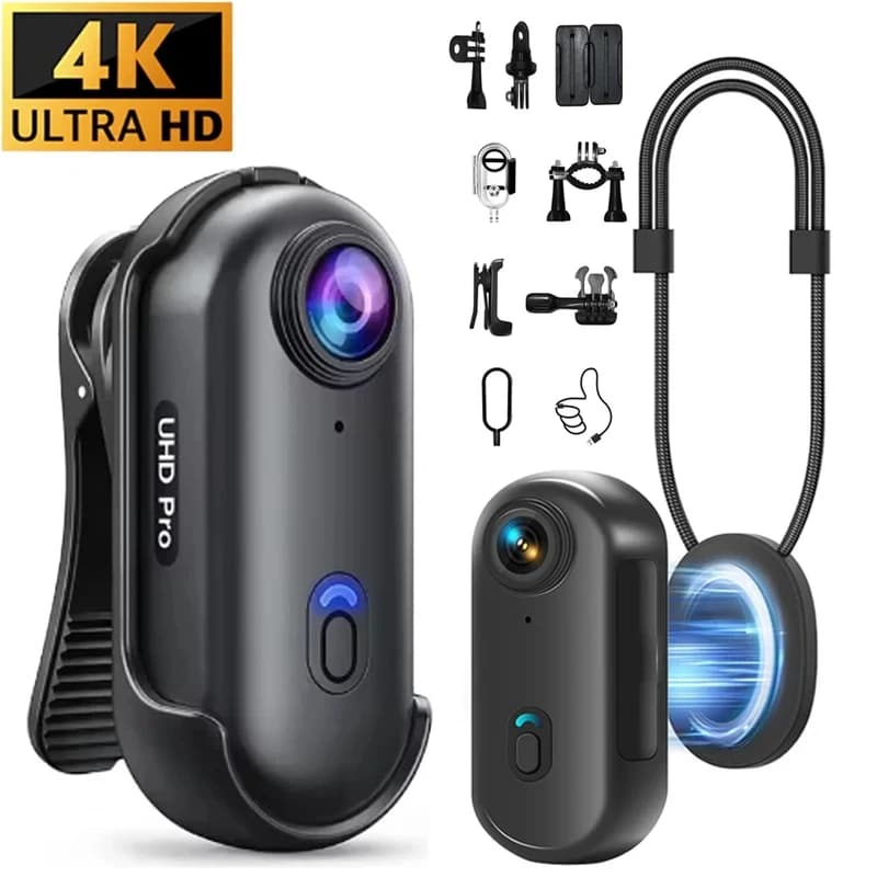 Mini Telecamera Impermeabile 4K con WiFi, Portatile e Indossabile per Moto, Bici, Viaggi, Casco, Sport all'Aperto e Riprese Vlog