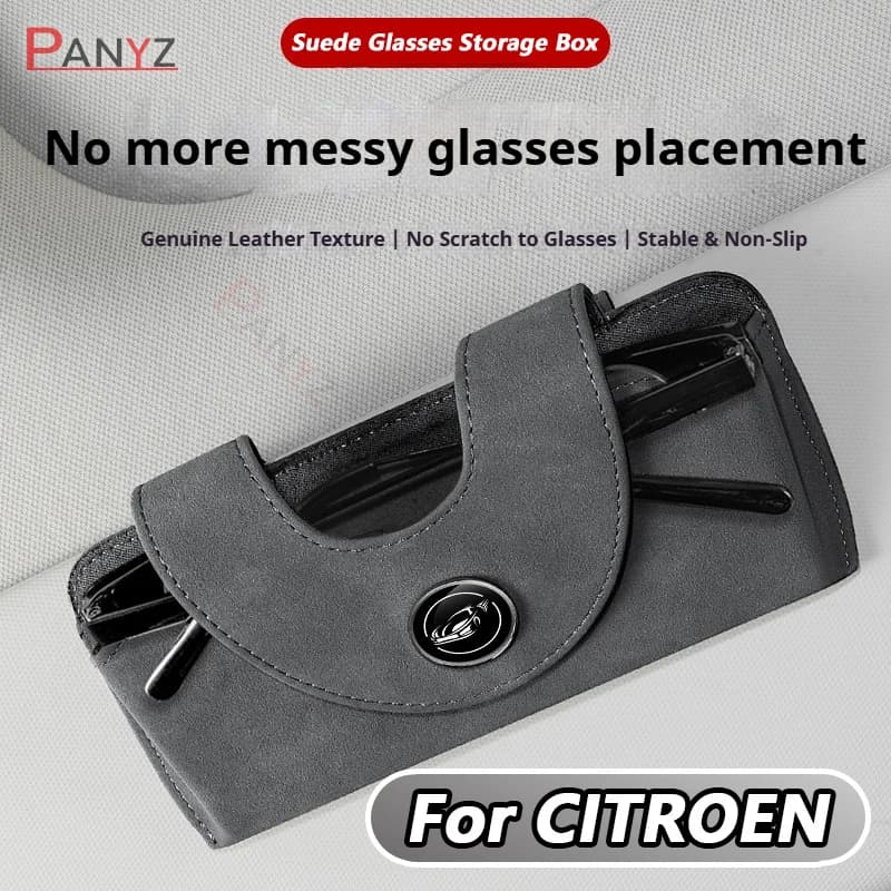 Per Citroen Picasso DS7 Visiera parasole per auto in pelle scamosciata Clip per occhiali Custodia multifunzionale Custodia per occhiali in pelle scamosciata Custodia per occhiali da sole