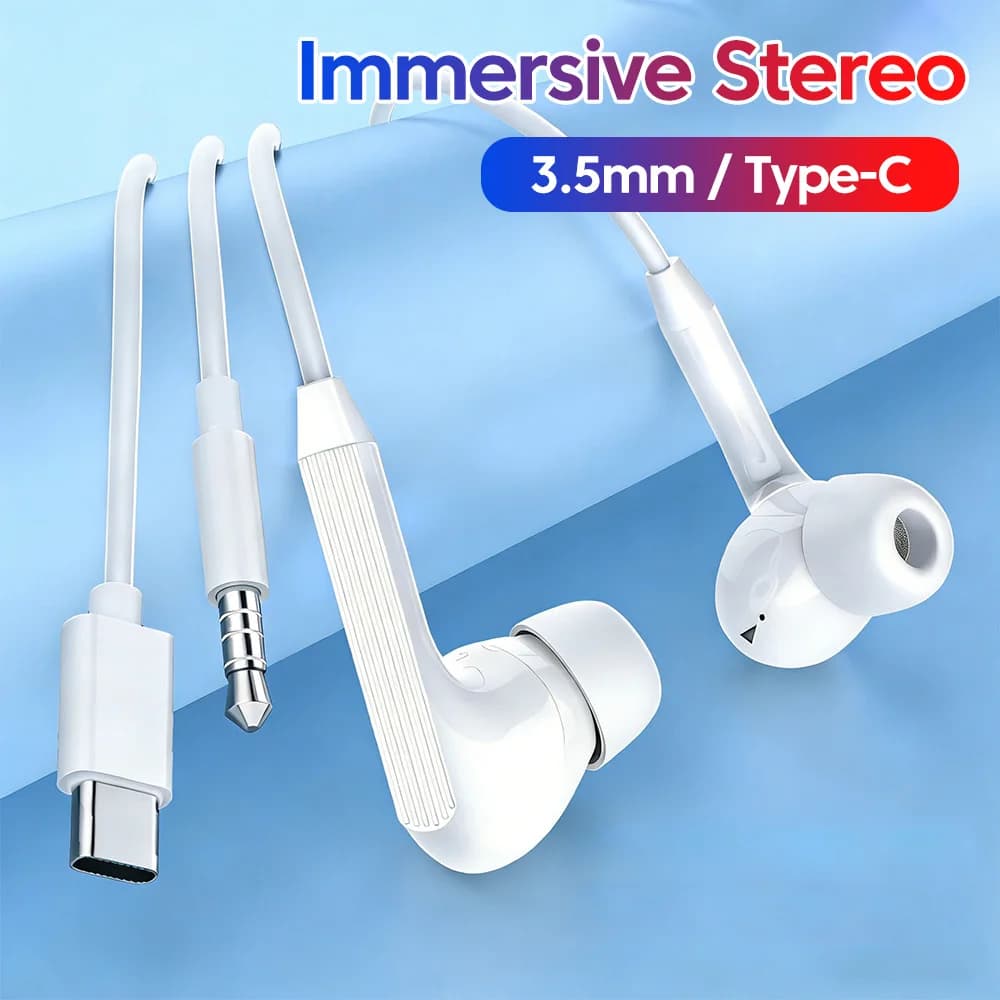Auricolari Cablati Type C/3.5mm, Cuffie In-Ear HIFI con Bassi Potenti, Auricolari Sportivi, Cuffie Stereo per Musica e Gaming con Microfono