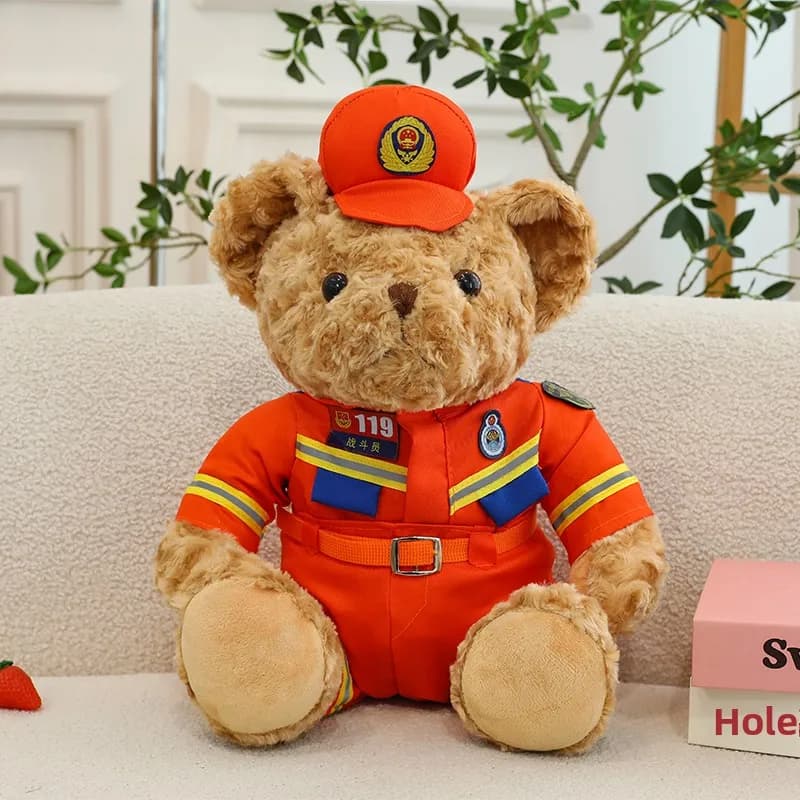 Orsacchiotto di Peluche Carino da Poliziotto, Orso Poliziotto Versione M con Pompieri, Giocattolo Morbido Imbottito