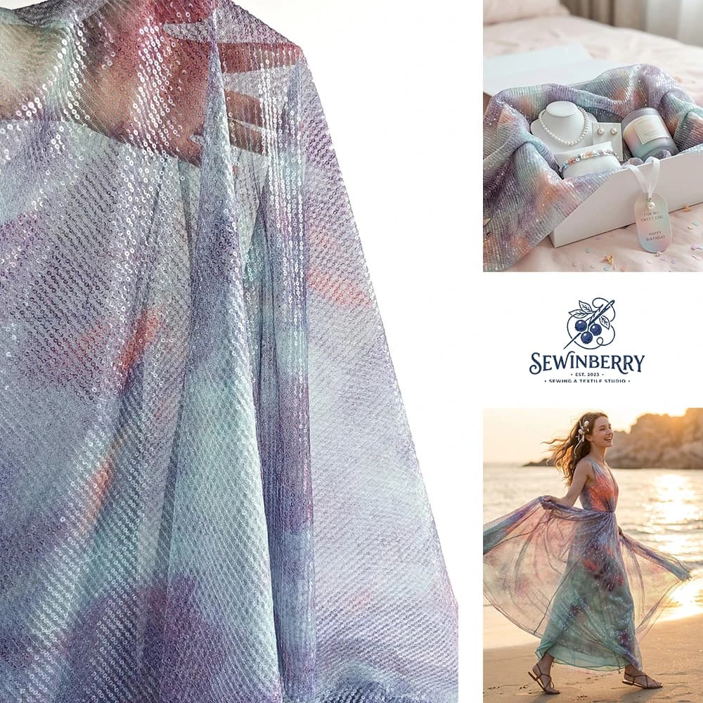 INS Gradient Sequin Embroidered Mesh Fabric Sheer Sparkly Material for Wedding Dress Fat Quarter Patchwork 50x125cm
