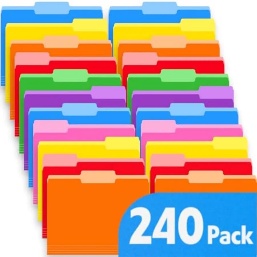 Confezione da 240 Cartelle Colorate, Cartelle con Linguetta a 1/3 di Larghezza, Formato Lettera 8,5 x 11 Pollici, Assortite in 8 Colori per Ufficio