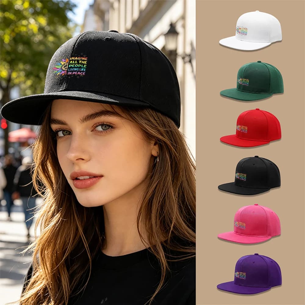 Cappello Snapback con Ricamo 'Immagina Tutte le Persone che Vivono la Vita in Pace', Unisex, Stile Hip Hop, Estivo, Casual, Vintage, Regolabile, Regalo