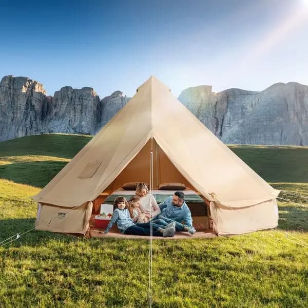 Yurt Tent in Tela for 4 Seasons 22.97ft with Hole for Stove, Waterproof and Breathable, Large Teepee Tent for Families, Glamping and Camping at the Open