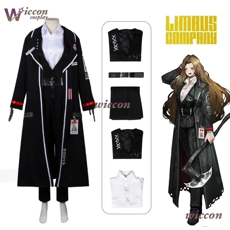 YesOk LBC Rodion Costume Cosplay Parrucca Limbus Company Rodya Cosplay Camicia Cappotto Pantaloni Uniforme Donna Halloween Carnevale Festa Vestito