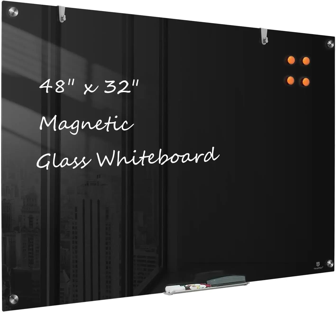 Lavagna Magnetica in Vetro 48x32 Pollici, Montabile a Parete, per Ufficio, Casa e Scuola