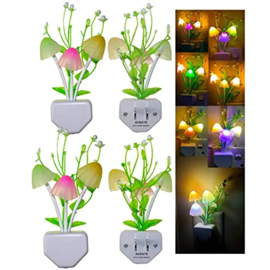 Plug in Night Light, Color Changing Mushroom Light LED Nightlights with Smart Dusk to Dawn Sensor for,Adults, Bedroom, Bathroom