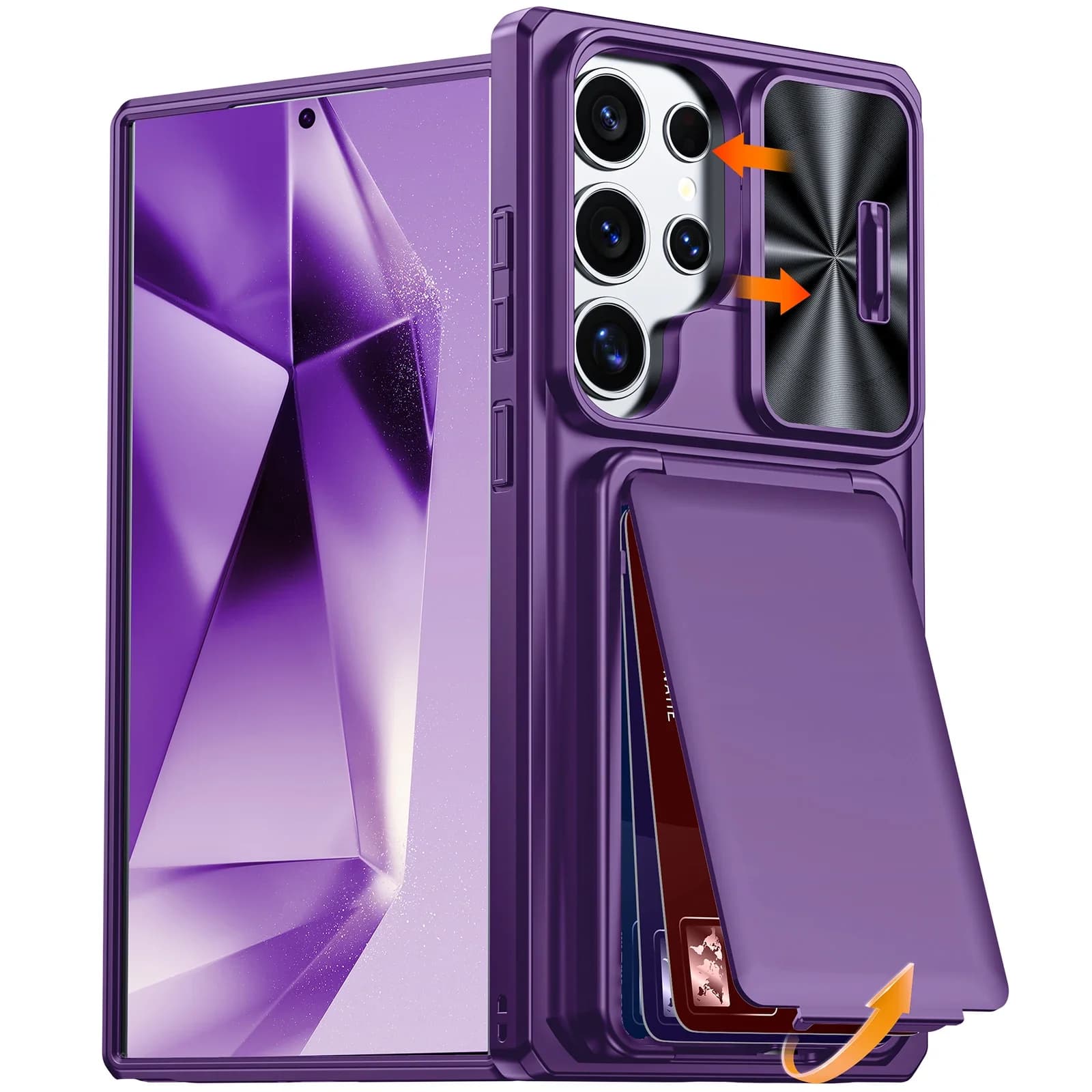 Custodia per Galaxy S24 Ultra, con protezione fotocamera, porta carte [Blocco RFID], custodia a portafoglio antiurto di grado militare da 12FT - Viola