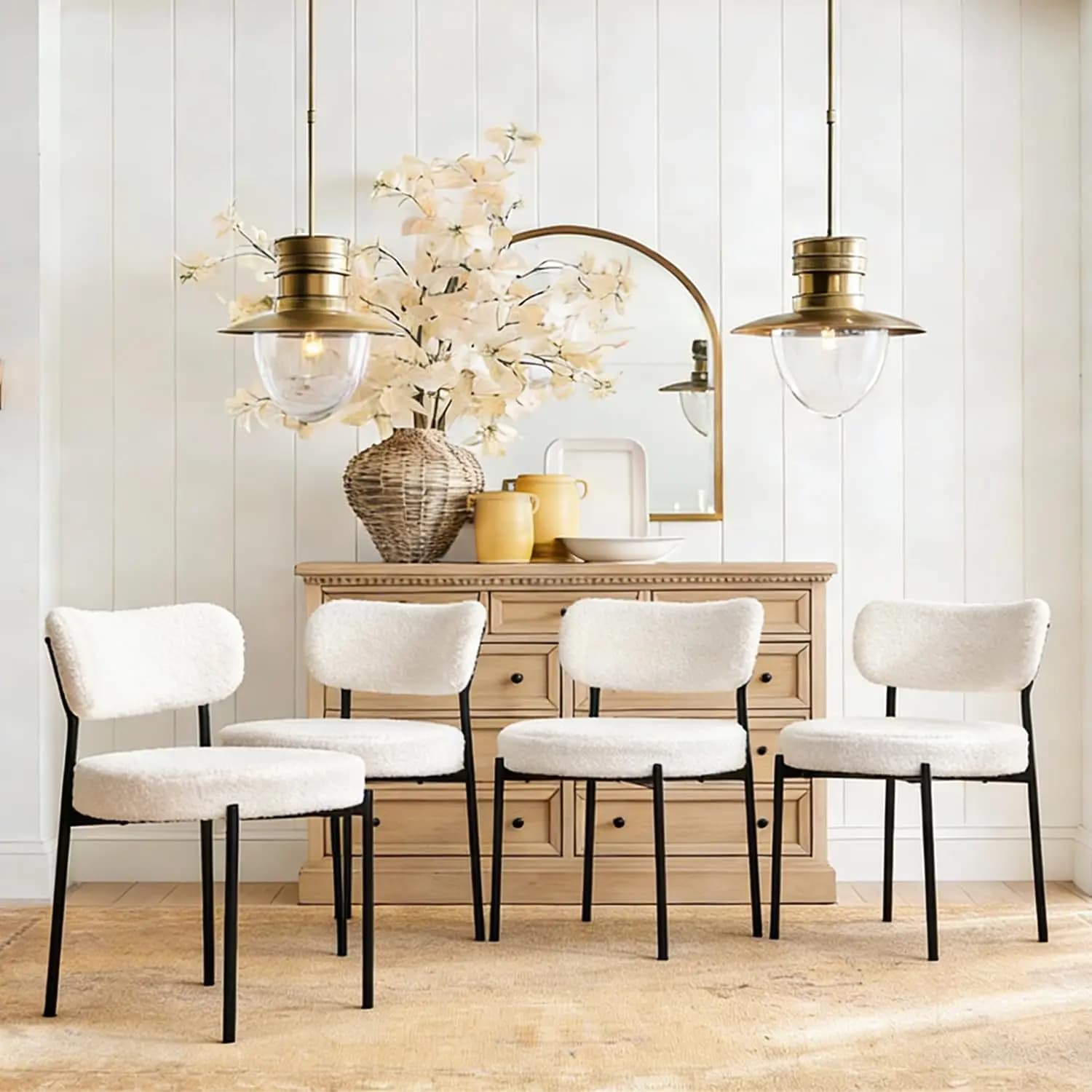 Dining Chairs Set of 4 Cushioned Curved Backrest Kitchen Living Room Restaurant White, Customized