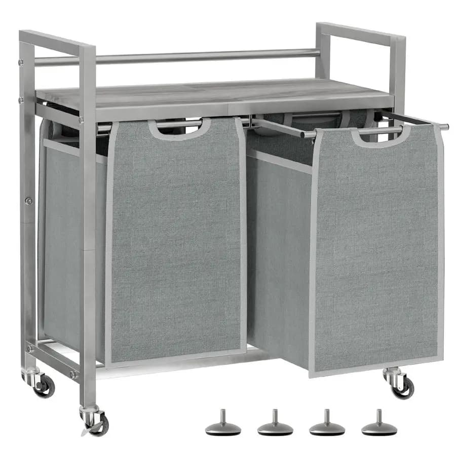 Laundry basket, Laundry basket with 3 removable bags, Basket with 3 parts, Wheels, Laundry shelf