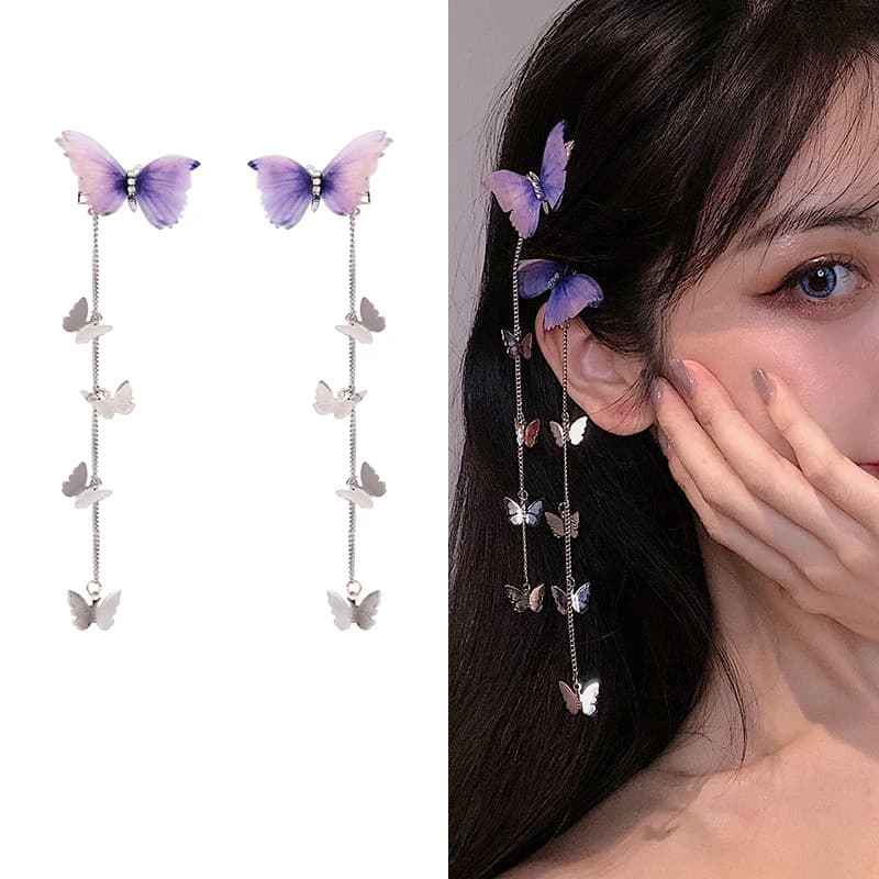 Forcine a farfalla Nuovo filato coreano Elegante nappa in metallo Fermagli per capelli lunghi per le donne Accessori per capelli da festa antichi Hanfu