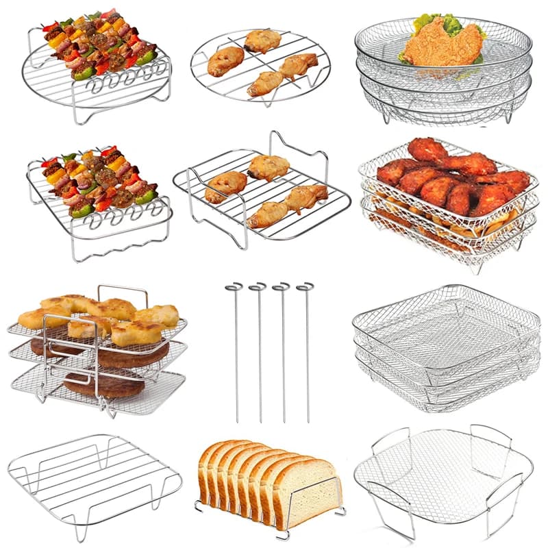 Rastrelliere per friggitrice ad aria da 8 pollici, accessori universali per friggitrice ad aria, griglia da forno, griglia rotonda impilabile, adatta a tutte le friggitrici ad aria 4.2Qt - 5.8Qt