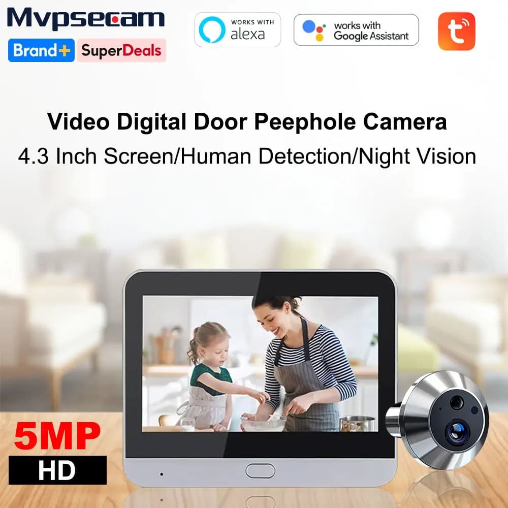 Telecamera Spioncino WiFi Smartlife Tuya 5MP con Schermo da 4,3 Pollici, Citofono Wireless a Batteria per Sicurezza Domestica con Rilevamento di Movimento PIR