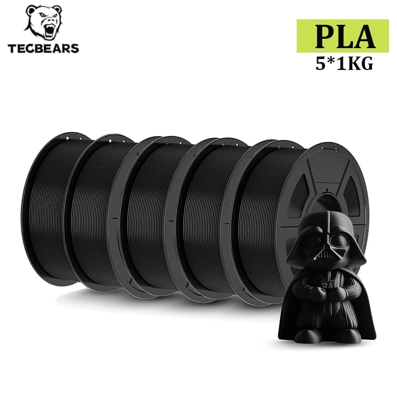 3D Printer Filament TECBEARS PLA 5KG 1.75mm ±0.02mm Black/Bianco/Grigio, Colorless Set, Vacuum Packing, Compatible with Most FDM Printers