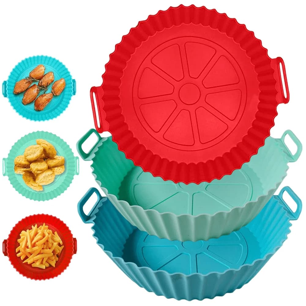 3 pezzi, padella in silicone per friggitrice ad aria, facile da pulire e realizzata in silicone, accessori per forno e friggitrice ad aria