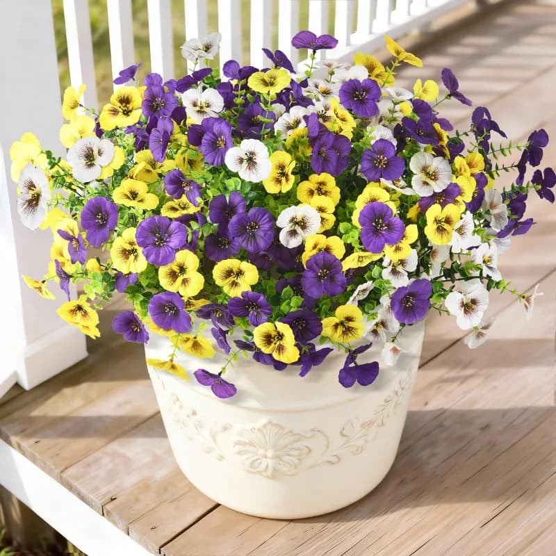 4Bundles Artificial Flowers Fake Silk Morning Glory Flower Eucalyptus Plants UV Resistant Garden Summer House Outdoor Decoration