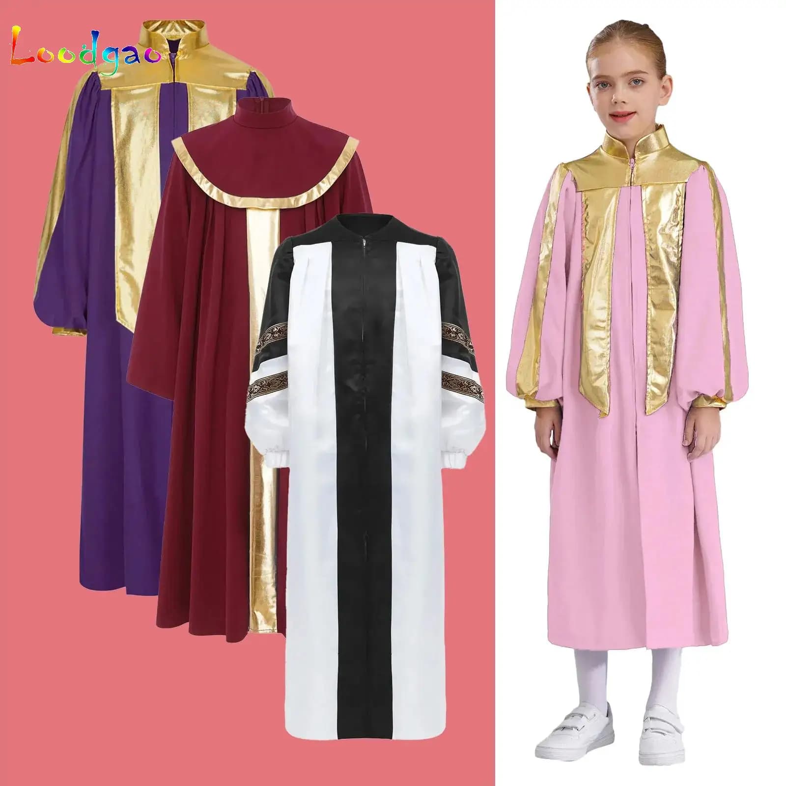 Girls Color Block Choir Church Robe Muslim Thobe Graduation School Celebrations Ceremony Long Sleeve Halloween Cosplay Gown