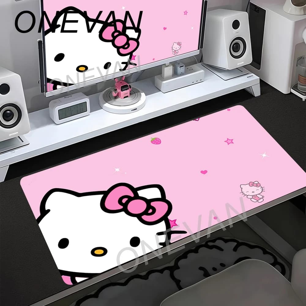 Tappetino per Mouse XXL 90x40cm, Design Hello Kitty, Stampa HD, per Giocatori, Bordo Bloccato Antiscivolo, per Tastiera e Scrivania PC