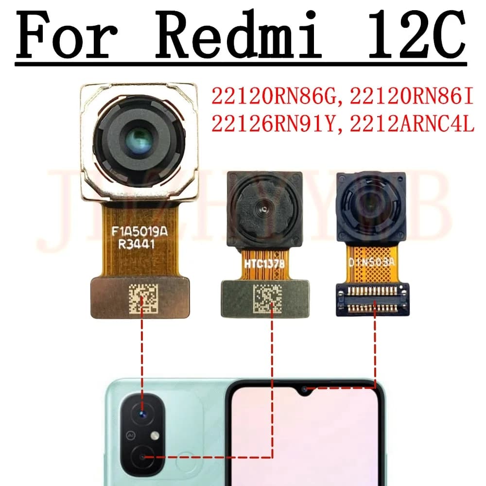 Fotocamera anteriore e posteriore per Xiaomi Redmi 12C, modulo fotocamera principale posteriore grandangolare da 50 MP con cavo flessibile per selfie frontale