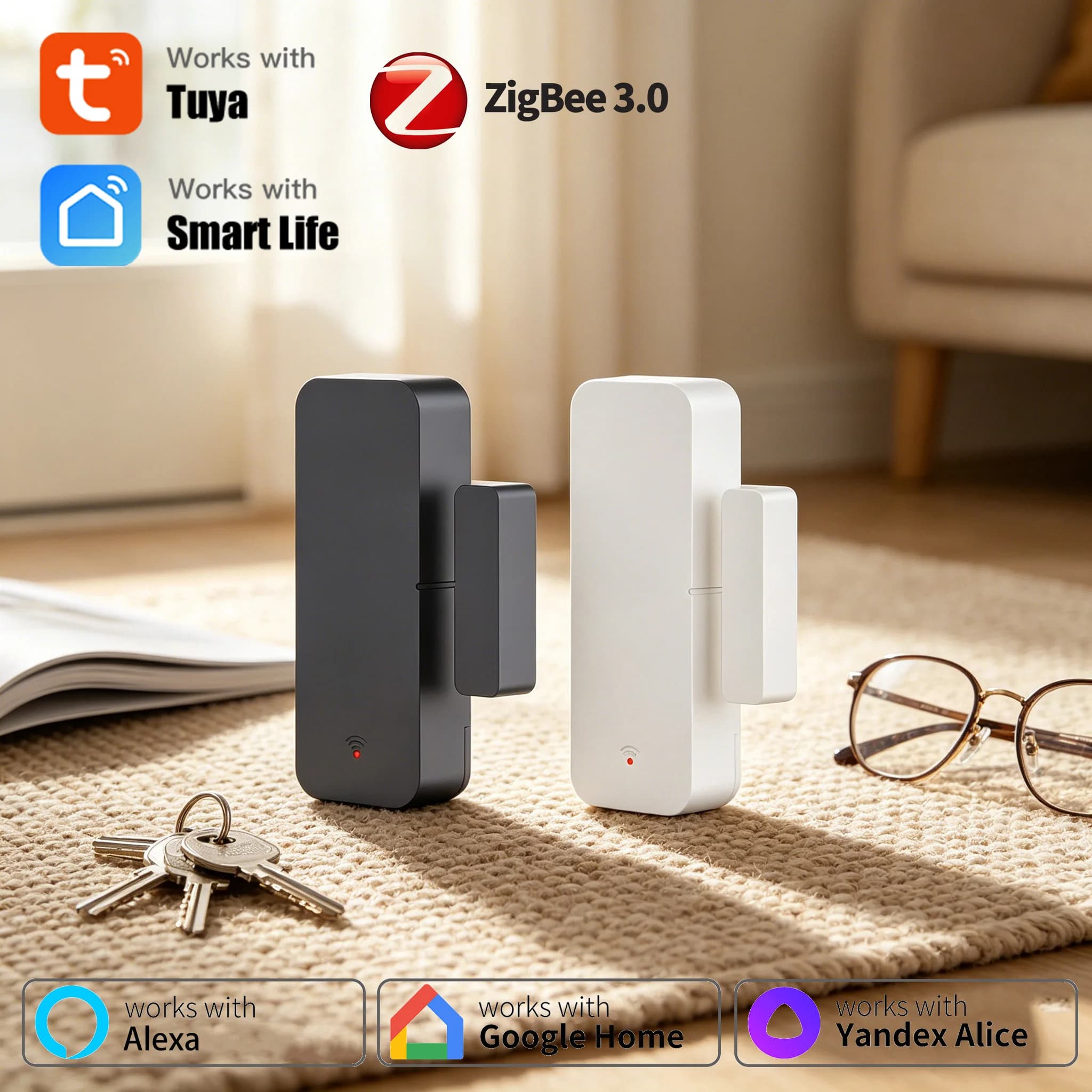 Sensore di Contatto per Porte e Finestre Tuya Zigbee 3.0 Compatibile con SmartLife Alexa Yandex Zigbee2Mqtt ZHA