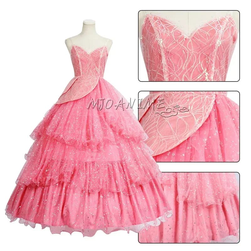 in stock Glinda Wicked Costume Cosplay Travestimento per Donne Adulte Abito Rosa Gioco di Ruolo Abiti Femminili Vestito di Carnevale di Halloween6;d'3,