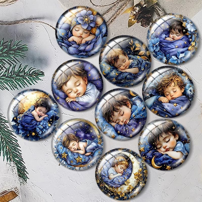 Cabochon in vetro con motivo 'Sweet Sleeping' effetto acquerello, 12/18/20/25mm, per bracciali, ciondoli, anelli, orecchini e come componenti per la creazione di gioielli
