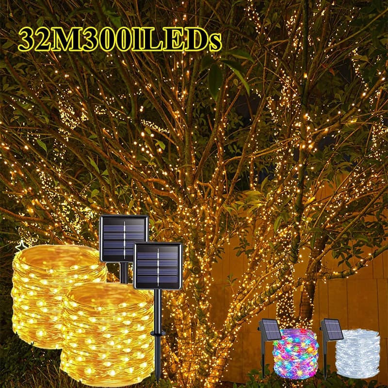 32M Solar LED Light Outdoor Garden Fairy Light String lampada in filo di rame impermeabile Christmas Wedding Party Home Decor luce solare
