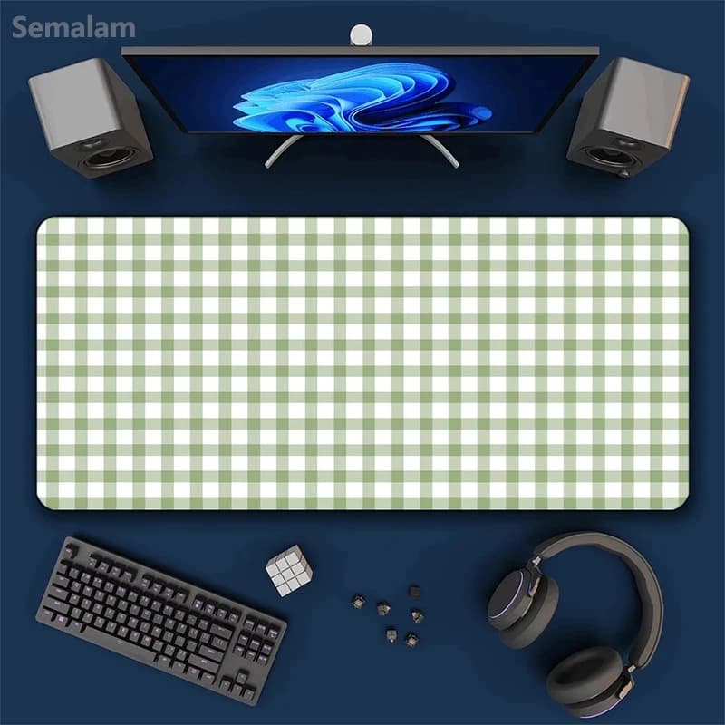 Tappetino per mouse verde con griglia di controllo, antiscivolo in gomma, per gaming e ufficio, per laptop, PC, accessori per scrivania domestica