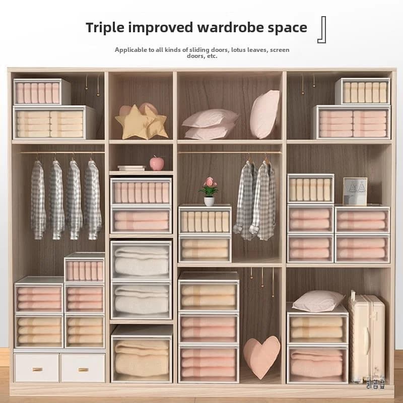 Transparent Plastic Drawer Style Storage Box Home Use Clothing Underwear Organizer Box Wardrobe Simple Design Pure Color