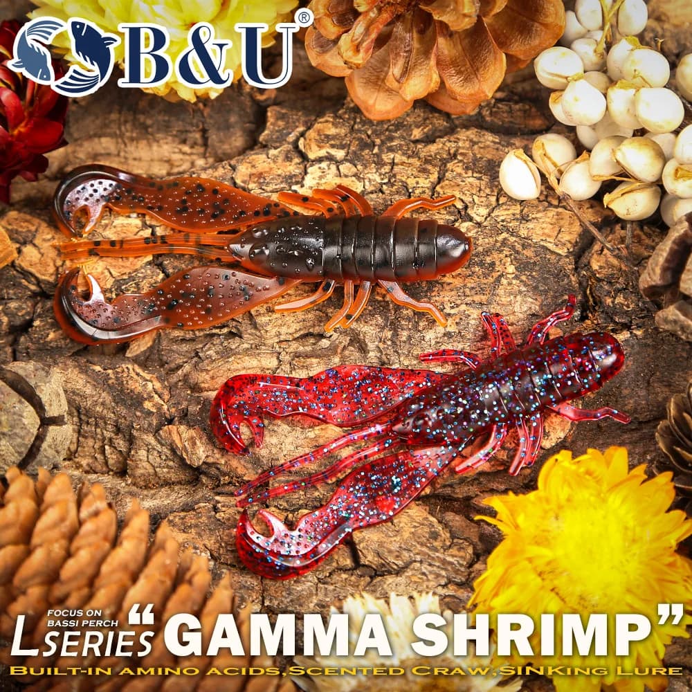 Esche Morbide B&U a Forma di Gamberetto con Aminoacidi Profumati, Artificiali Realistici in Plastica Morbida per la Pesca in Acqua Dolce di Spigola, Persico e Luccio