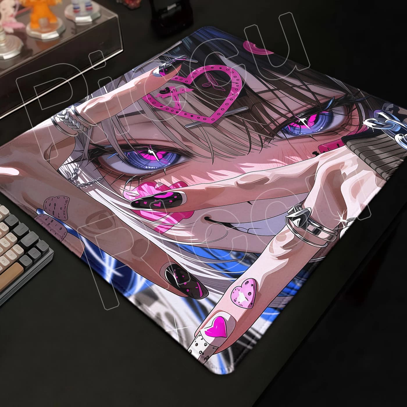 Tappetino per mouse con ragazza anime carina, tappetino da scrivania punk per e-sport, piccolo tappetino in gomma antiscivolo per gaming, accessori da ufficio per PC gamer