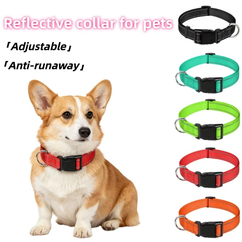 Pet Reflective Safety Dog Collar Adjustable Soft Nylon Puppy Collar Leash Set Comfortable Wear For Small Medium Breed Pets
