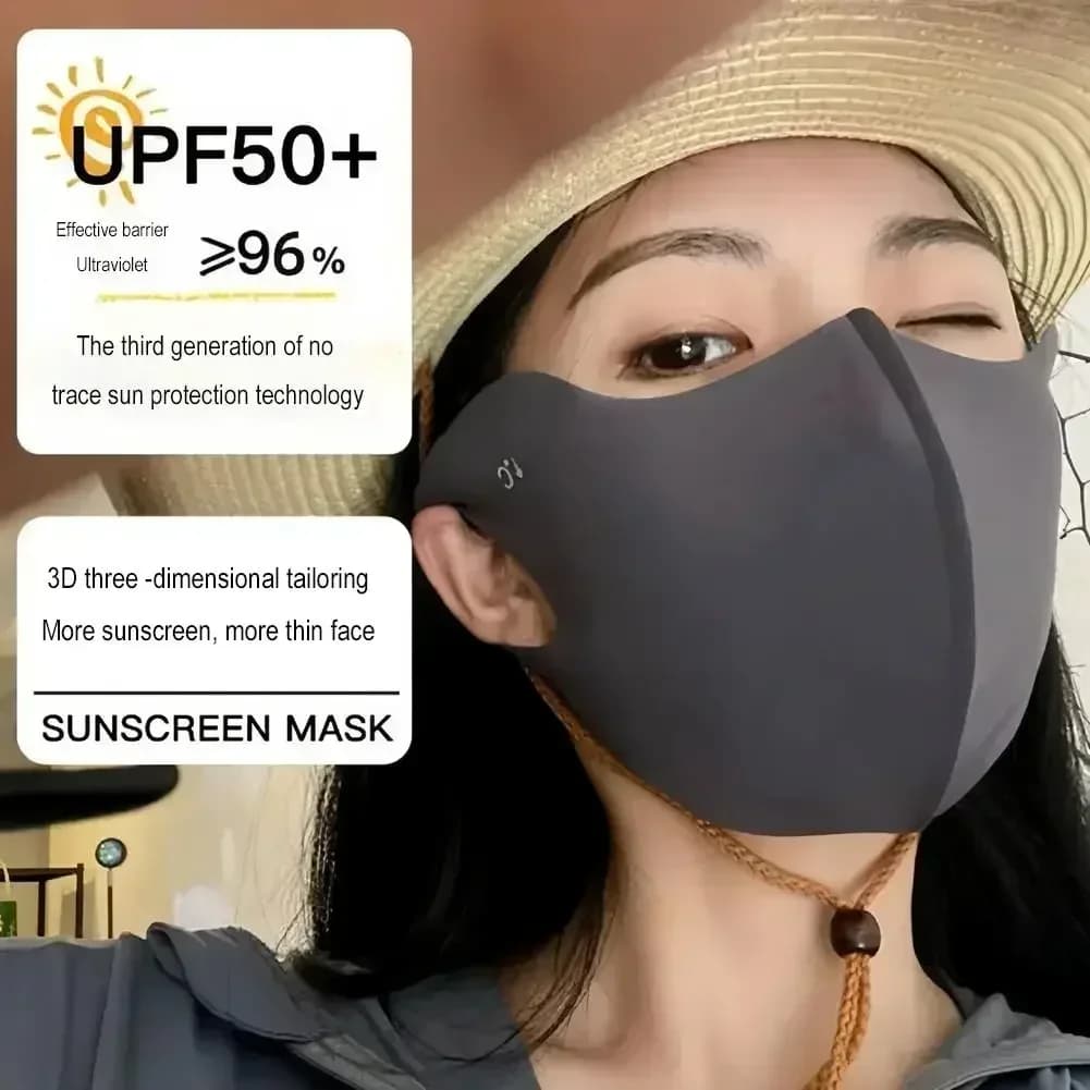 Maschera solare da donna, protezione per gli occhi, maschera traspirante ad alta aspetto, protezione UV, acido ialuronico, maschera di seta ghiacciata