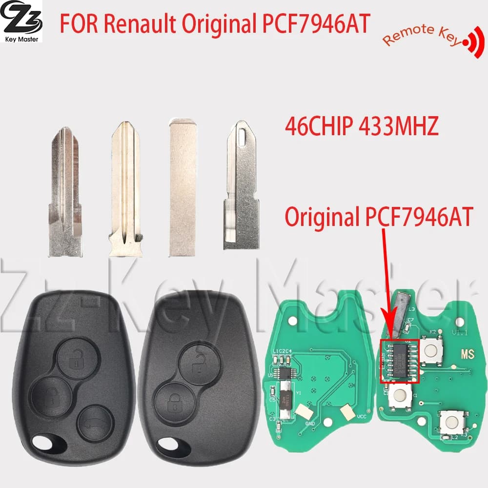 Telecomando auto originale Zz 433MHz 46chip PCF7946AT per Renault Megane Duster Modus Clio 3 Twingo DACIA Logan Sandero Kangoo