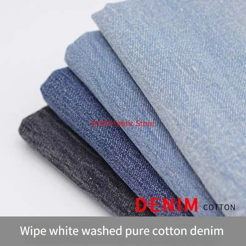 Tessuto in denim di cotone lavato effetto invecchiato per jeans, gonne, cappotti, borse, fai da te, cucito, tessuto confortevole, blu