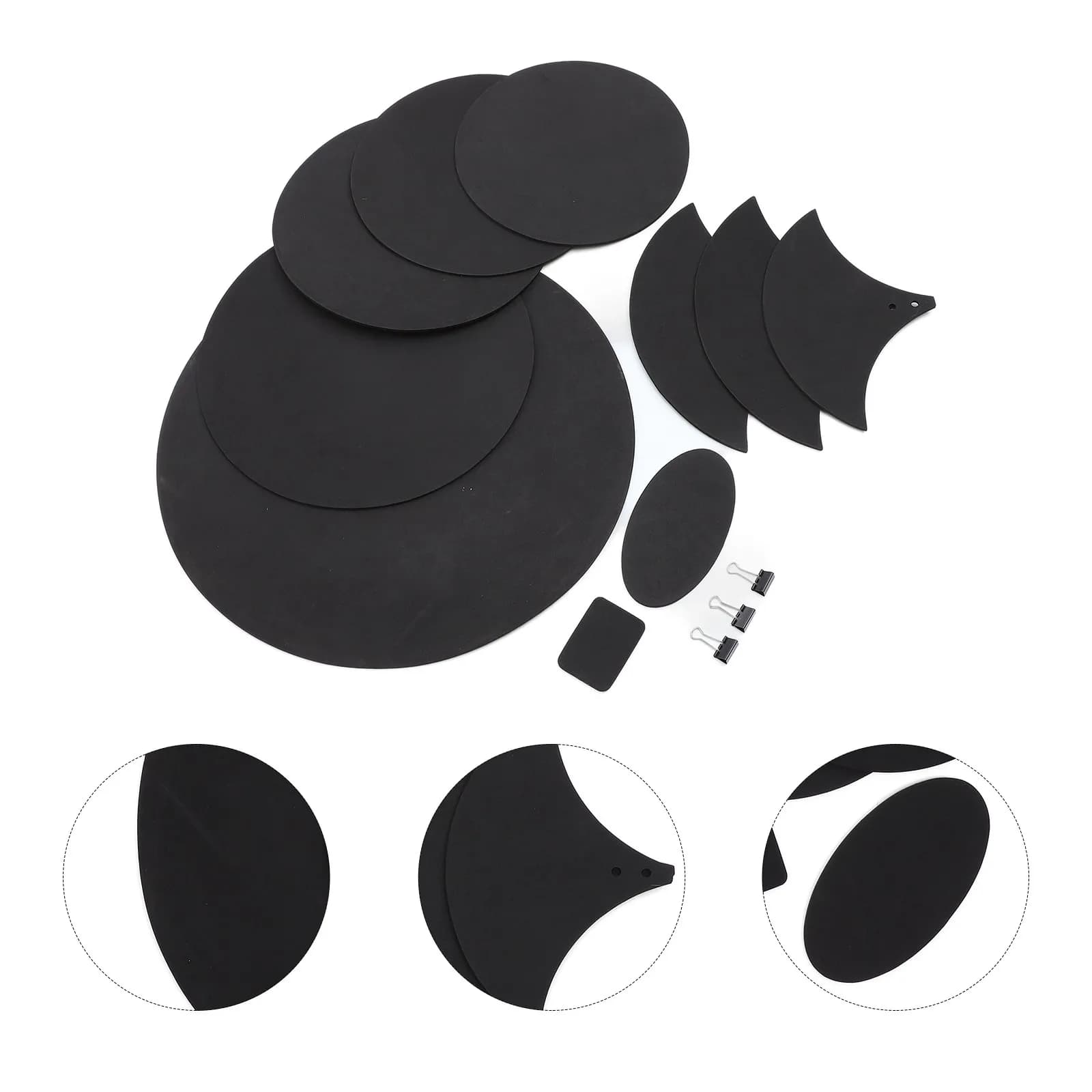 Set di 1 Pad Silenziatore Nero per Batteria a Cinque Tamburi e Tre Piatti, Spessore Standard, Accessori per Riduzione del Rumore
