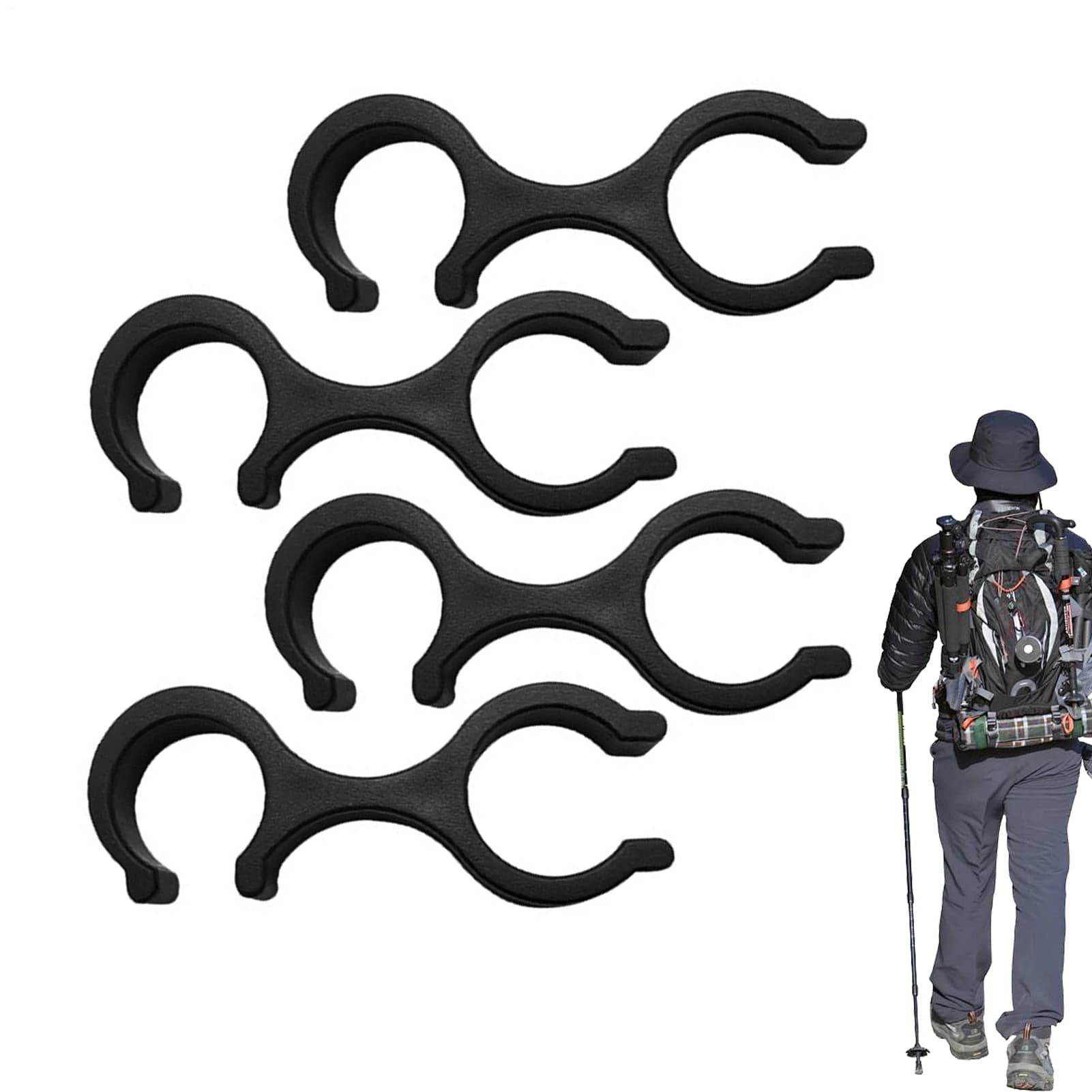 4pcs Trekking Pole Clips MOLLEs Compatible Quick Release8-Shape Holder for Backpacks, Hiking Ski Poles Storage
